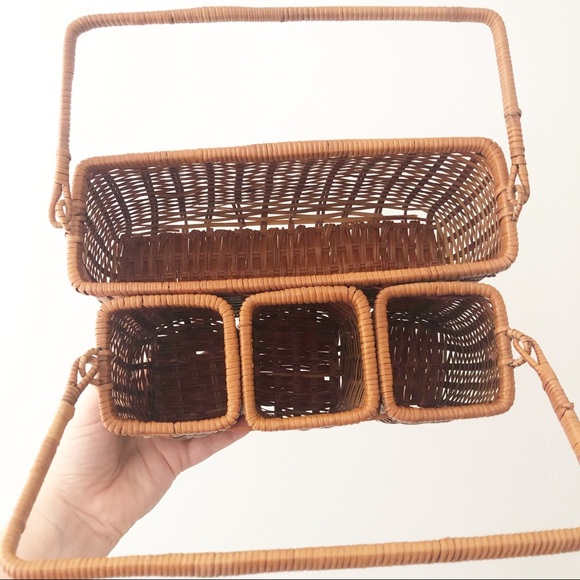 Vintage Wicker Utensil Holder Picnic Party Boho - Picture 3 of 3